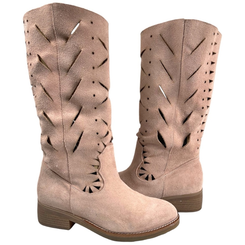 Musse & Cloud Taupe Suede Leather Laser Cut bohemian boots Women’s Size 40